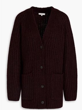 Vince Deep Burgundy Ribbed Button-Front Cardigan